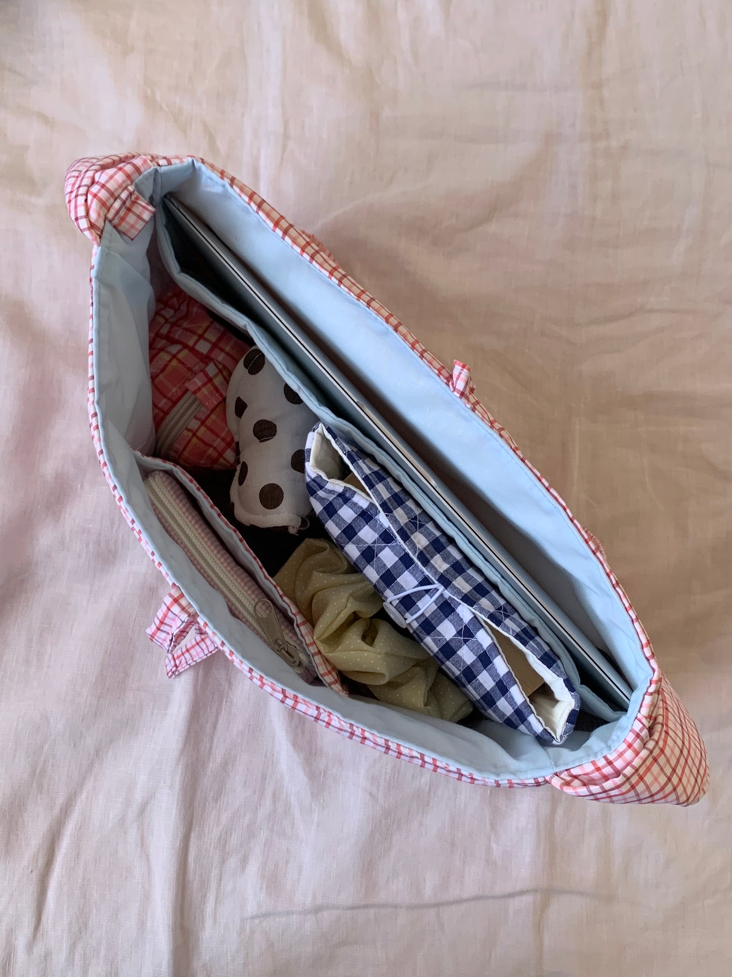 Pink Check Tote Bow Bag