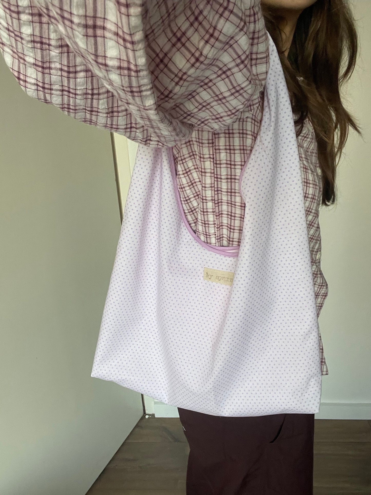 Lilac Polka Slouchy Bag