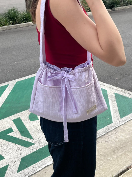 Lilac Seersucker Shoulder Bag