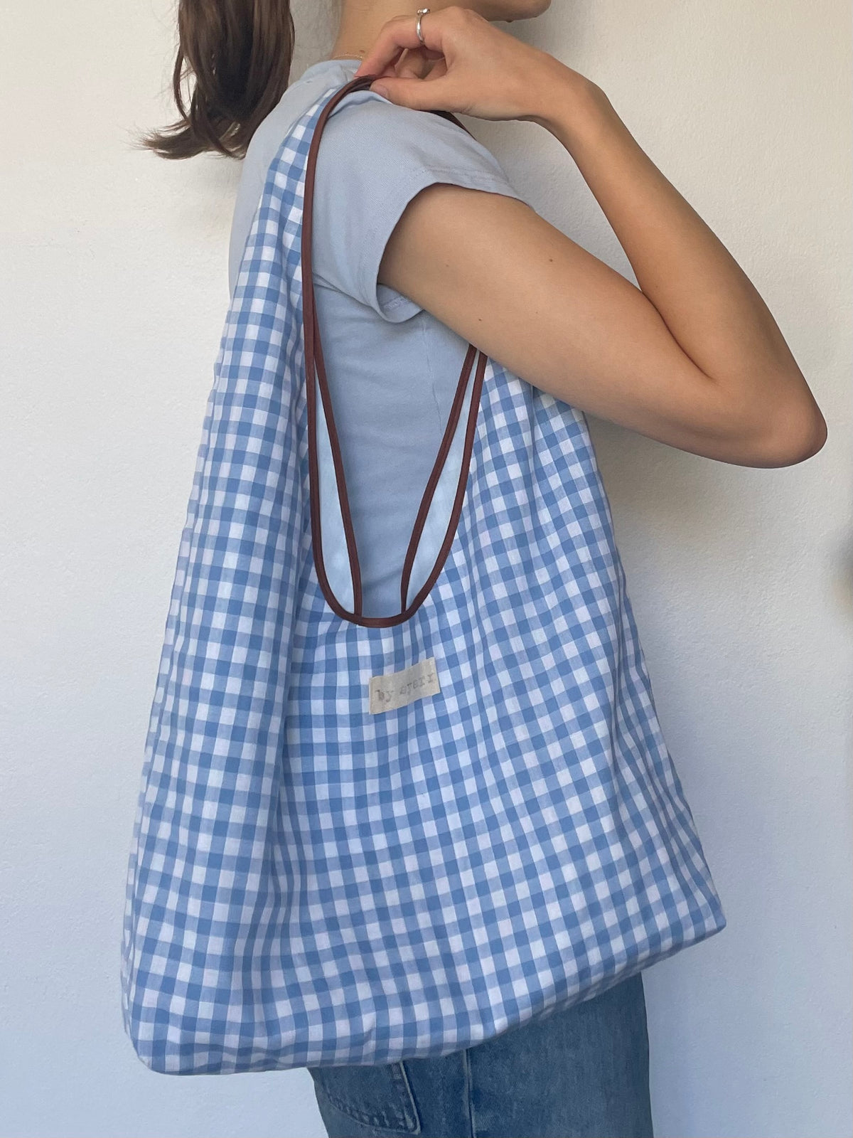 Sky Gingham Slouchy Bag