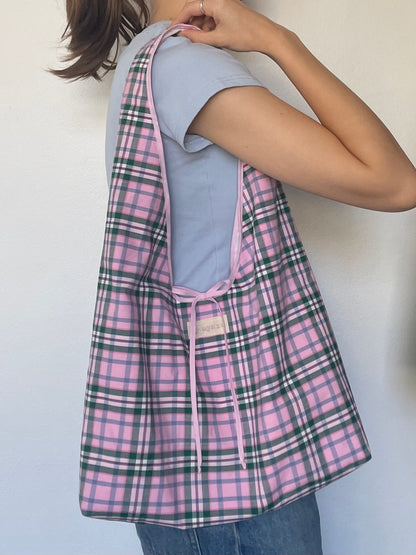 Plaid Slouchy Bag with Tie