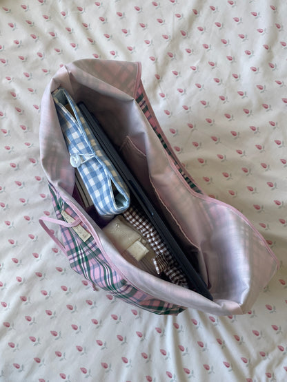 Plaid Slouchy Bag with Tie