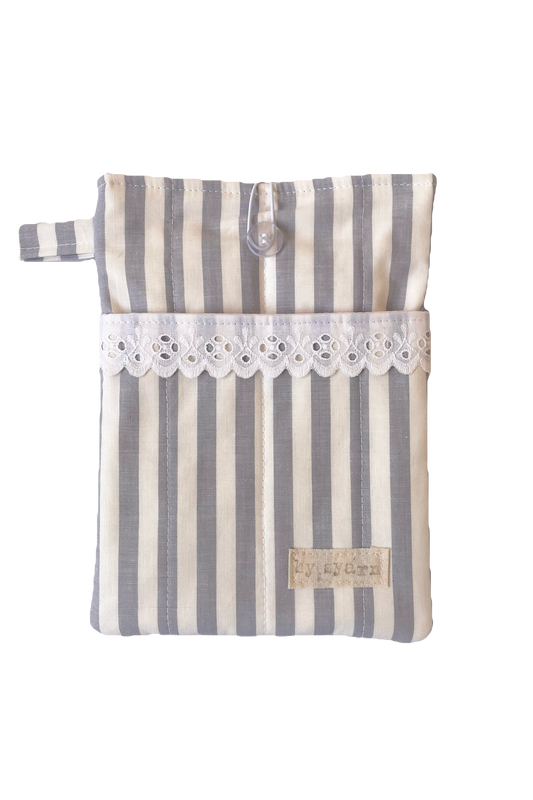 Grey Stripe Book Sleeve with Pocket