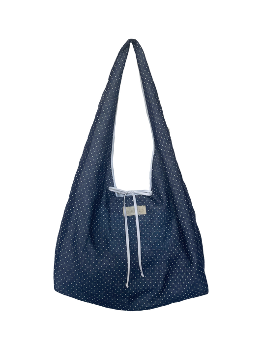 Navy Polka Slouchy Bag with Tie
