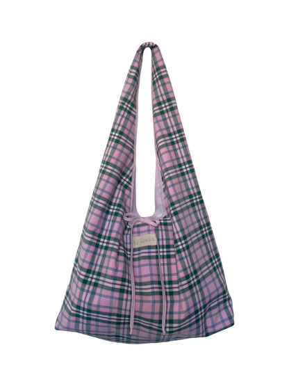 Plaid Slouchy Bag with Tie