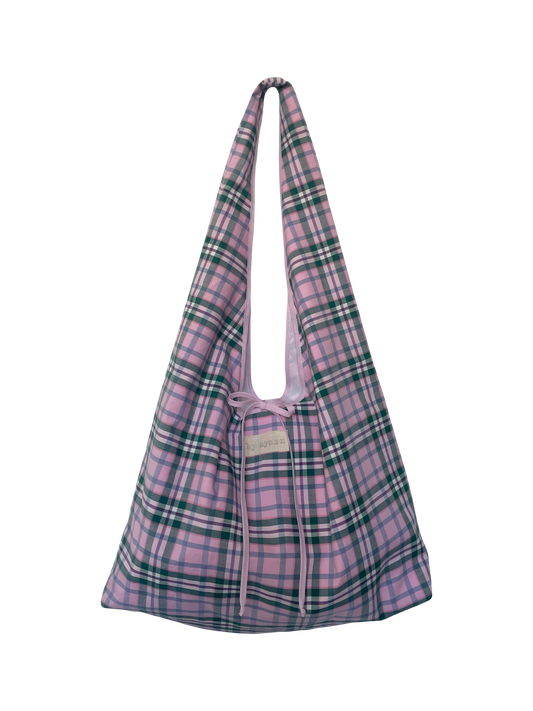 Plaid Slouchy Bag with Tie